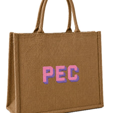 Shadow Box Embroidered Initial Burlap Bag
